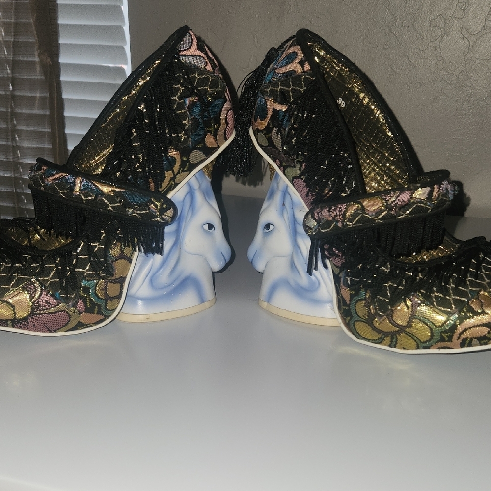 Irregular Choice Black and Gold Heels with Unicorn Design - Picture 5 of 9